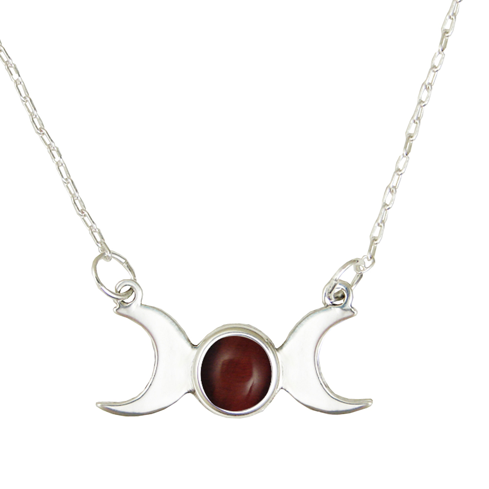 Sterling Silver Moon Phases Necklace With Red Tiger Eye